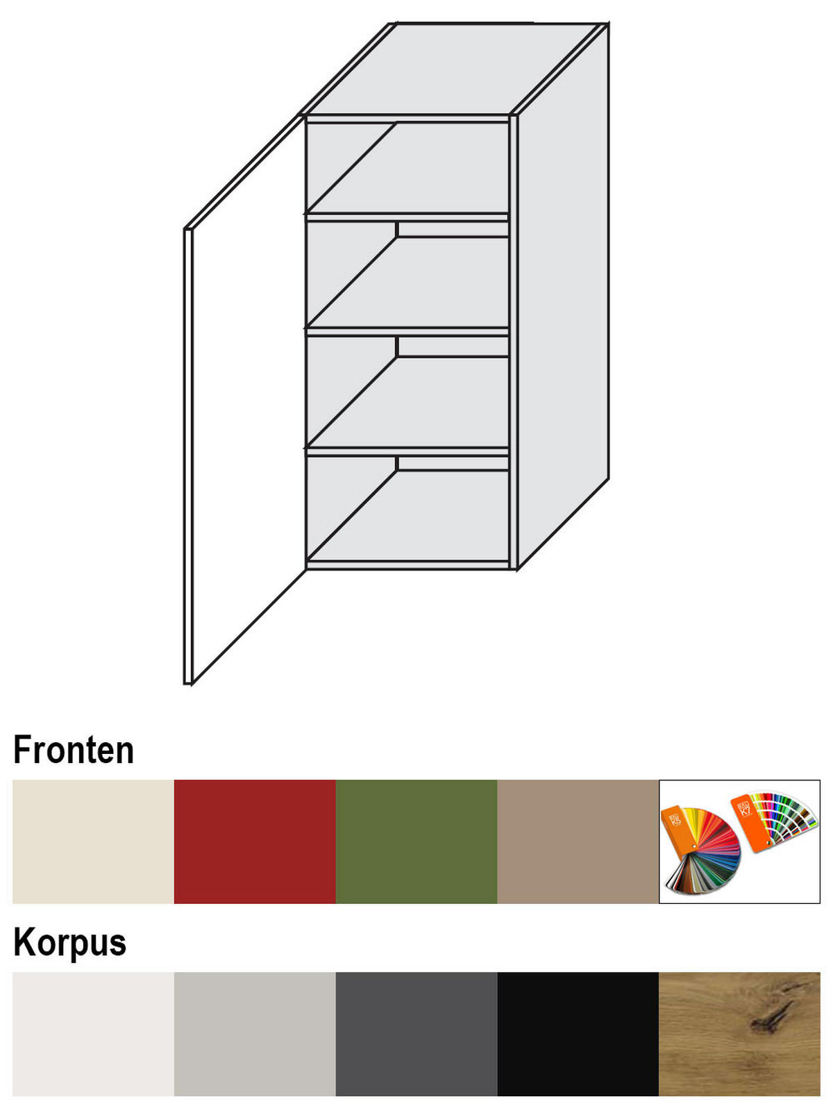 HÄNGESCHRANK Brerra W4/40 Eiche Artisan / RAL 6025 farngrün Matt 40 / 32,5 / 96cm - Eiche Artisan/Grün, Holz/Holzwerkstoff (40/96/32.5cm) - Feldmann-Wohnen