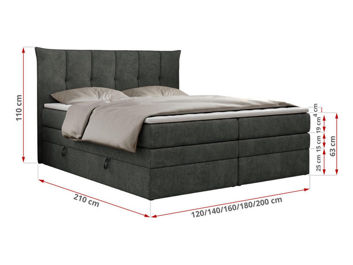 BOXSPRINGBETT PREMIUM 10 KING 180/200 Dunkelgrau Struktur - H3 - Dunkelgrau, Holz/Textil (180/200cm) - MKS