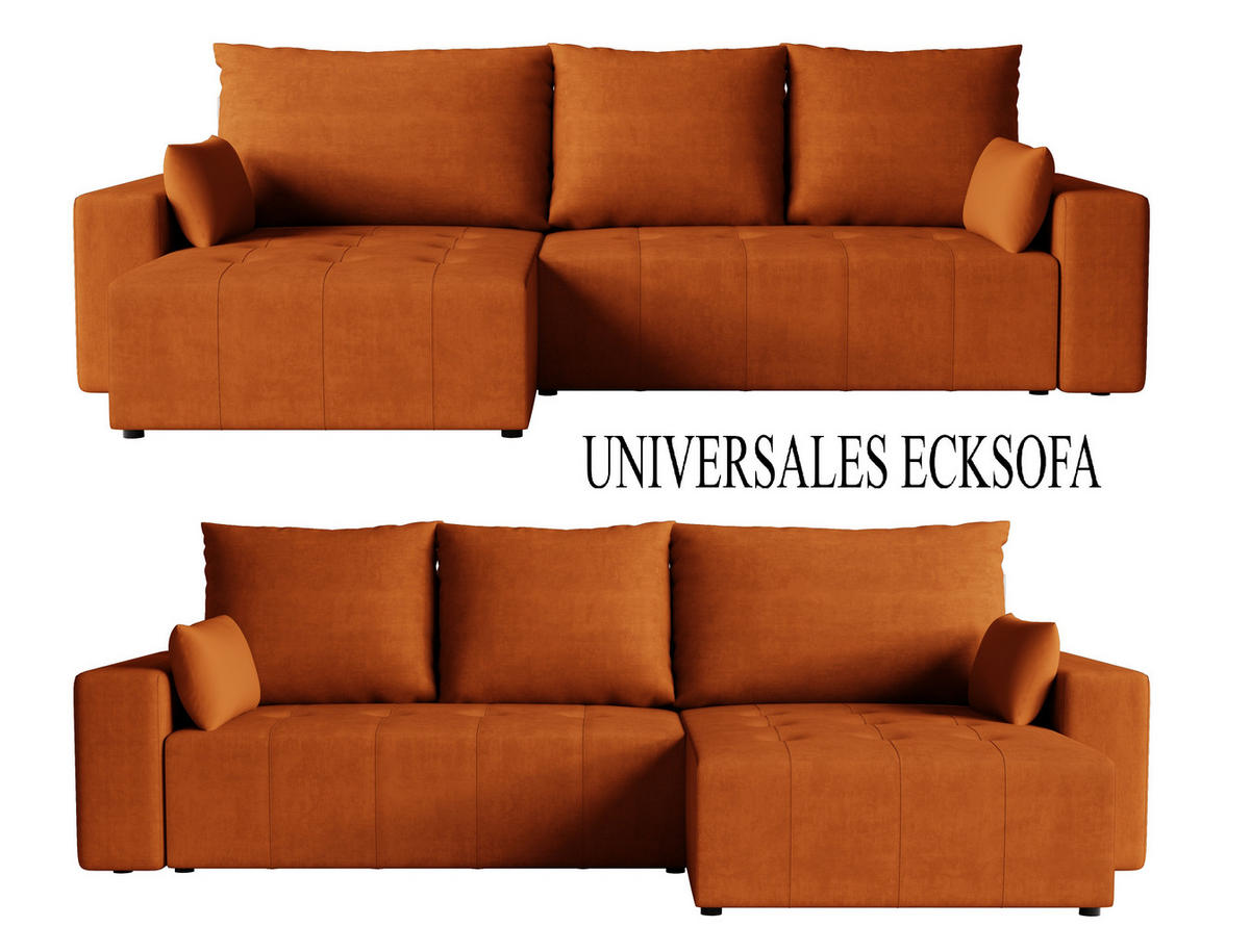 ECKSOFA Tico mit Bettkasten und Schlaffunktion, L-Form/XL-Form, Velourstoff, Universal - Rostfarben, Holzwerkstoff (276/145cm) - 4ALL HOME