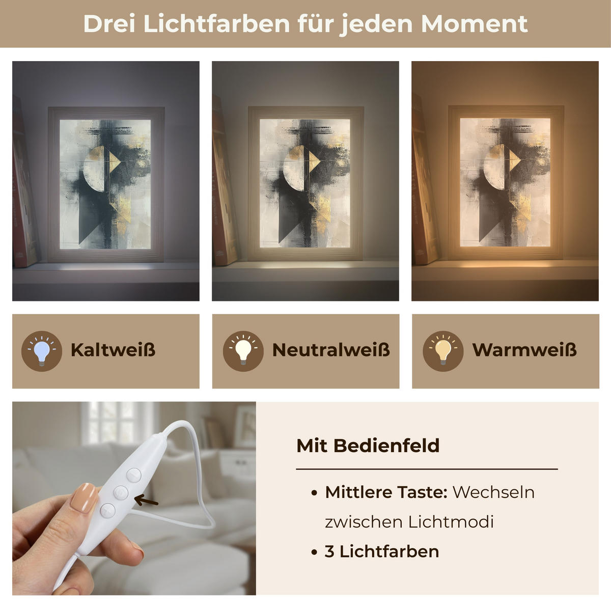 TISCHLEUCHTE Abstrakt - Schwarz - Farbe - Modern 15x20 cm - Birkefarben, Holzwerkstoff (8/15/20cm) - OnlyWow