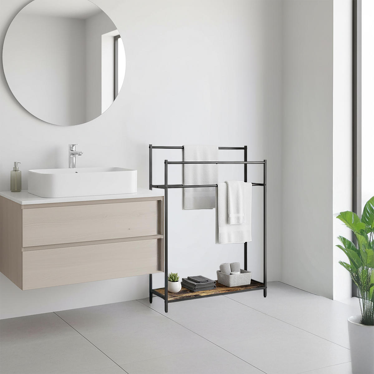 HANDTUCHSTÄNDER - Schwarz, Holzwerkstoff/Textil (82/100/29cm) - Relaxdays