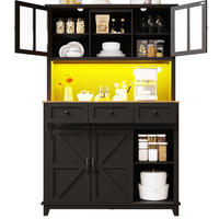 KUHINJSKI ormar, 105/38,4/180 cm, MDF crni, s LED rasvjetom - crna, drvni materijal (105/180/38.4cm) - BEAOK