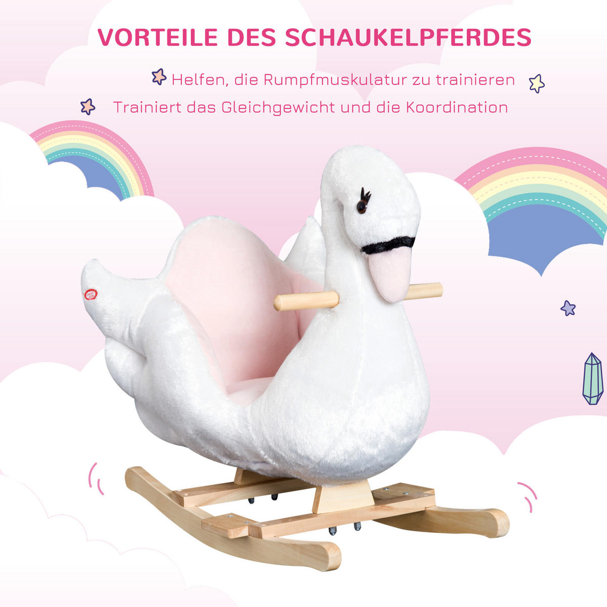 KINDER SCHAUKELTIER, Weiß, Plüsch+ Holz - Weiß, Holz (32/55/60cm) - HOMCOM