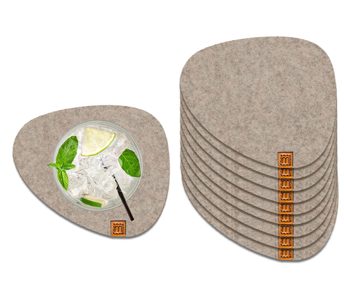 GLASUNTERSETZER mit Lederlabel / Mit Halter 12er-Set - Beige, Textil (10/10cm) - Miqio Design