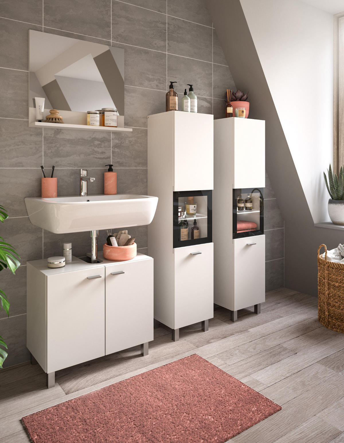 BADMÖBEL-SET weiß 4-teilig 140 cm, Kombination hängend oder stehend - Weiß, Glas/Holzwerkstoff (137/186/33cm) - Inn.Furn