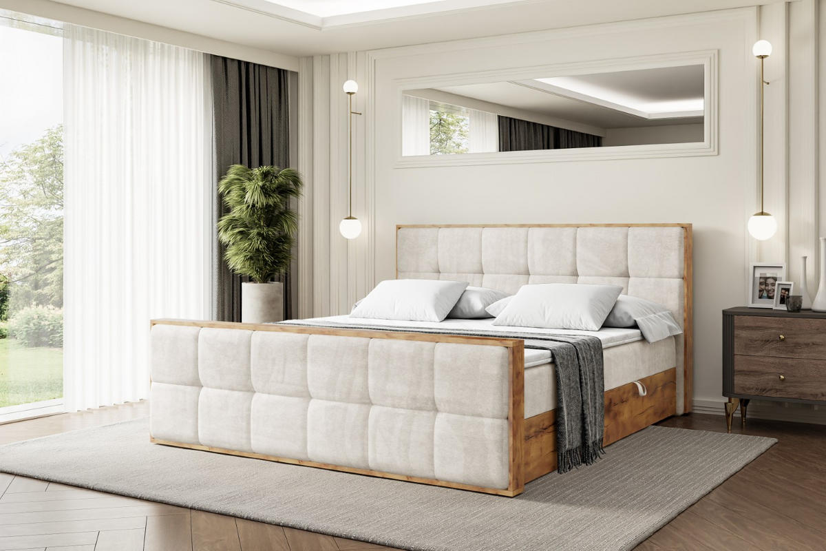 BOXBETT mit Matratze H3 und Lattenrost - LOLLI7-Z - 200x200 - Beige Casablanca - Beige, Holzwerkstoff (200/200cm) - ALTDECOR