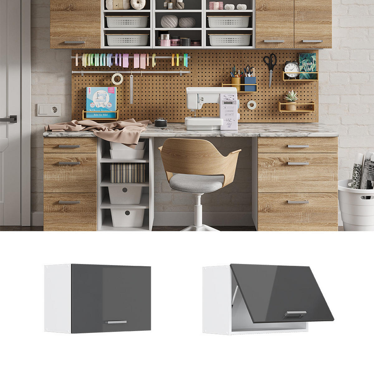 UNIVERZÁLNÍ NÁSTĚNNÁ SKŘÍŇKA R-Line Antracitový vysoký lesk - bílá/vysoce lesklá černá, kompozitní dřevo (60/40/31cm) - Vicco