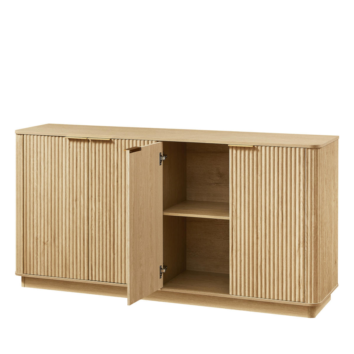 SIDEBOARD aus MDF 160x40x80 cm Eiche mit 4 Türen, Stauraum und Wellenfront - Eichefarben, Holzwerkstoff (160/80/40cm) - Modfu