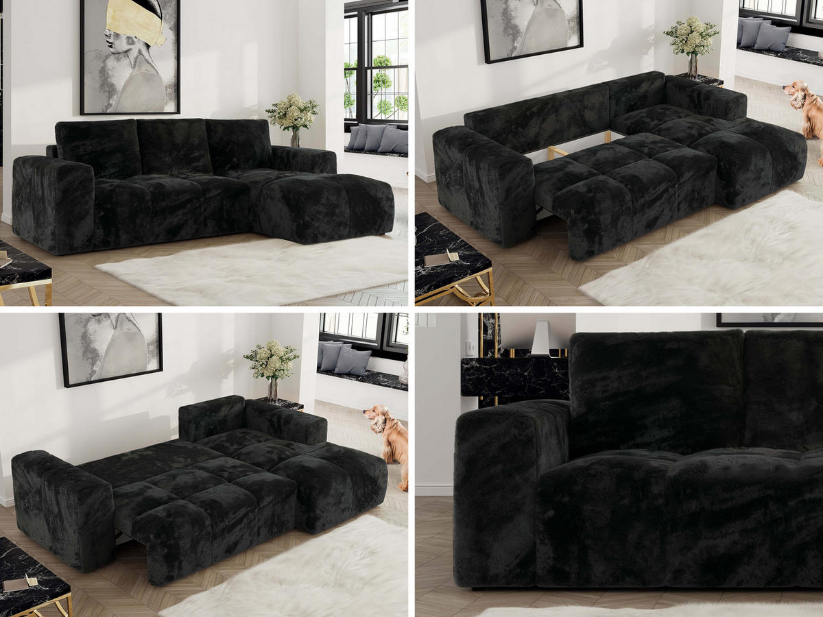 ECKSOFA MONIVA Schwarz Plüsch - Rechts - Schwarz, Textil (266/164cm) - MKS