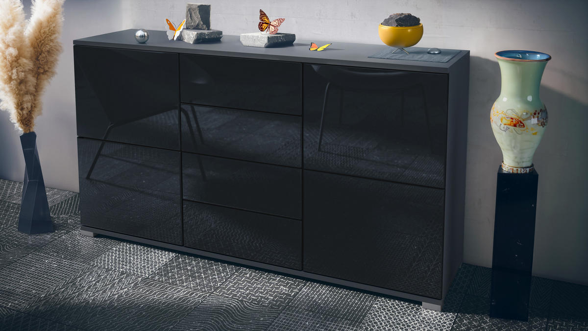 SIDEBOARD Rova Schwarz Hochglanz - Schwarz Hochglanz, Holzwerkstoff (138.5/75.5/35cm) - Vladon