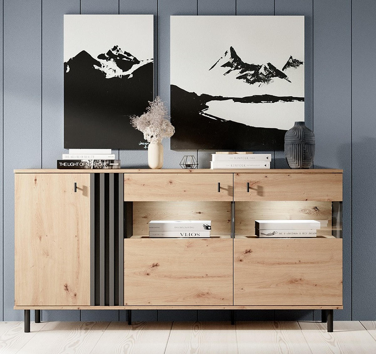 SIDEBOARD Weiß MANDI E Mit LED-Beleuchtung - Multicolor, Holzwerkstoff (165.1/82.2/40cm) - Sepro Meble