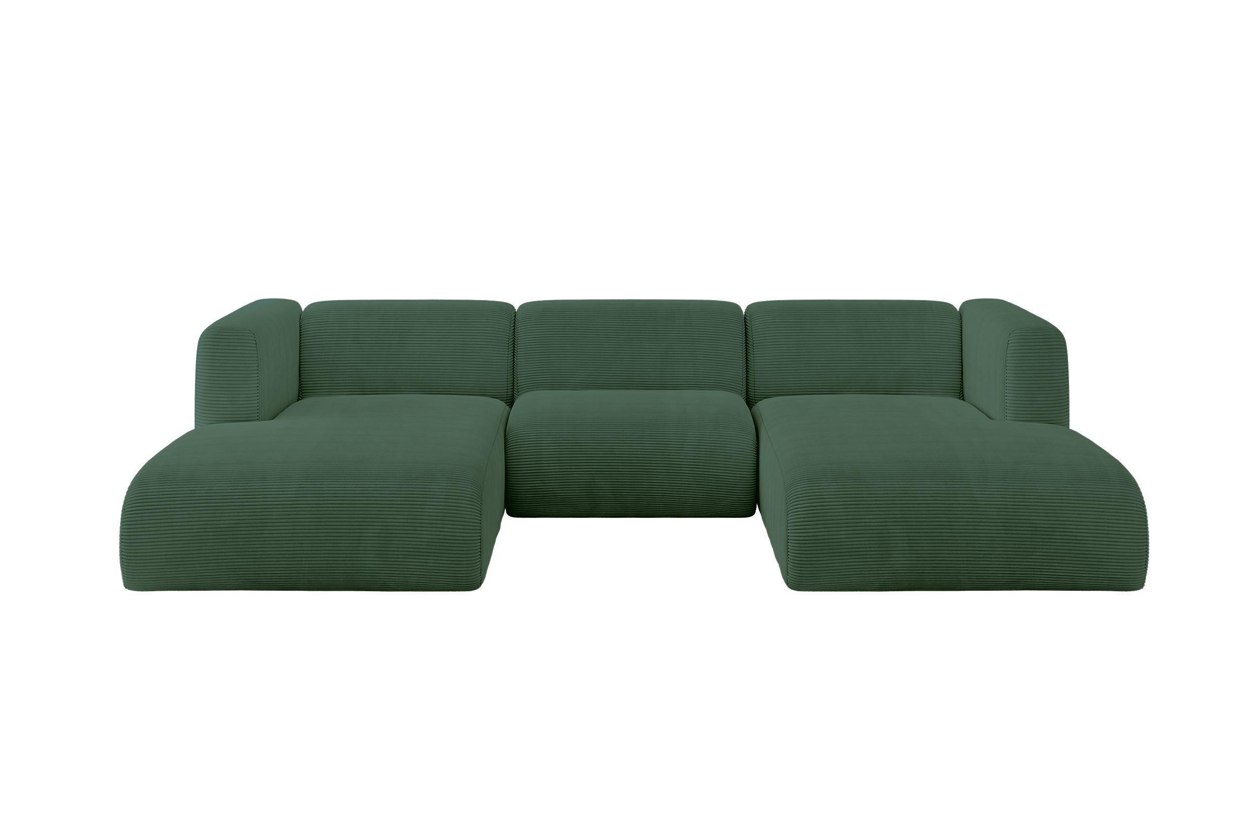 WOHNLANDSCHAFT MIRA-U1 317x179x70 Grün Cord - Salbeigrün/Schwarz, Holzwerkstoff/Kunststoff (317/70/179cm) - ALTDECOR