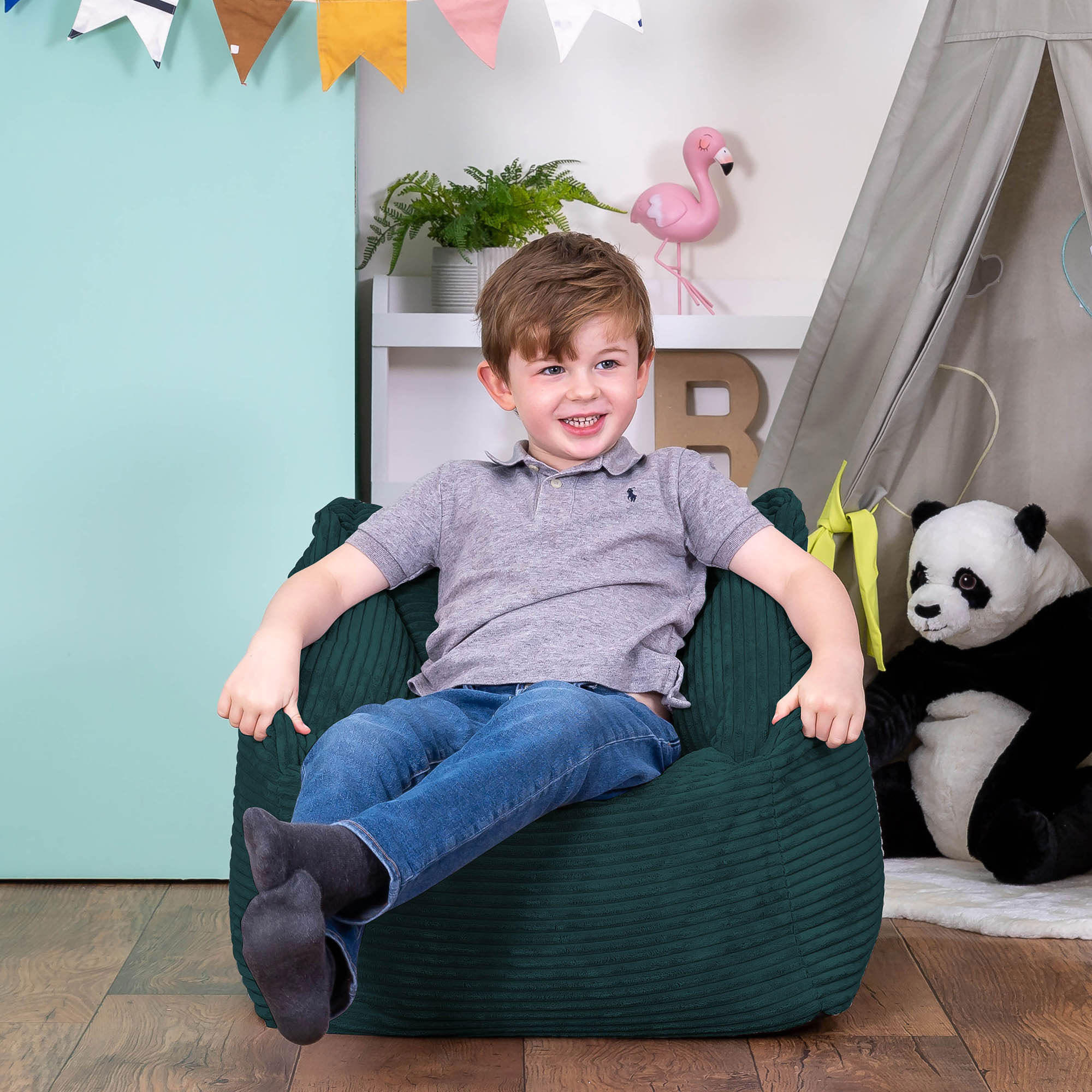 SITZSACK Flauschig für Kinder 2-tlg. - Dunkelgrün/Grün, Textil (55/44/55cm) - icon