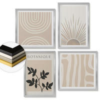 WANDBILDER 4er Set - 50x50 cm & 40x60 cm Silberner Rahmen - Abstrakte Pflanzenmuster - Silberfarben, Kunststoff (50/50cm) - ArtPrintCave