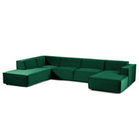 WOHNLANDSCHAFT mit Longchair & Ottomane - Dunkelgrün/Schwarz, Kunststoff/Textil (369/70/234cm) - home24