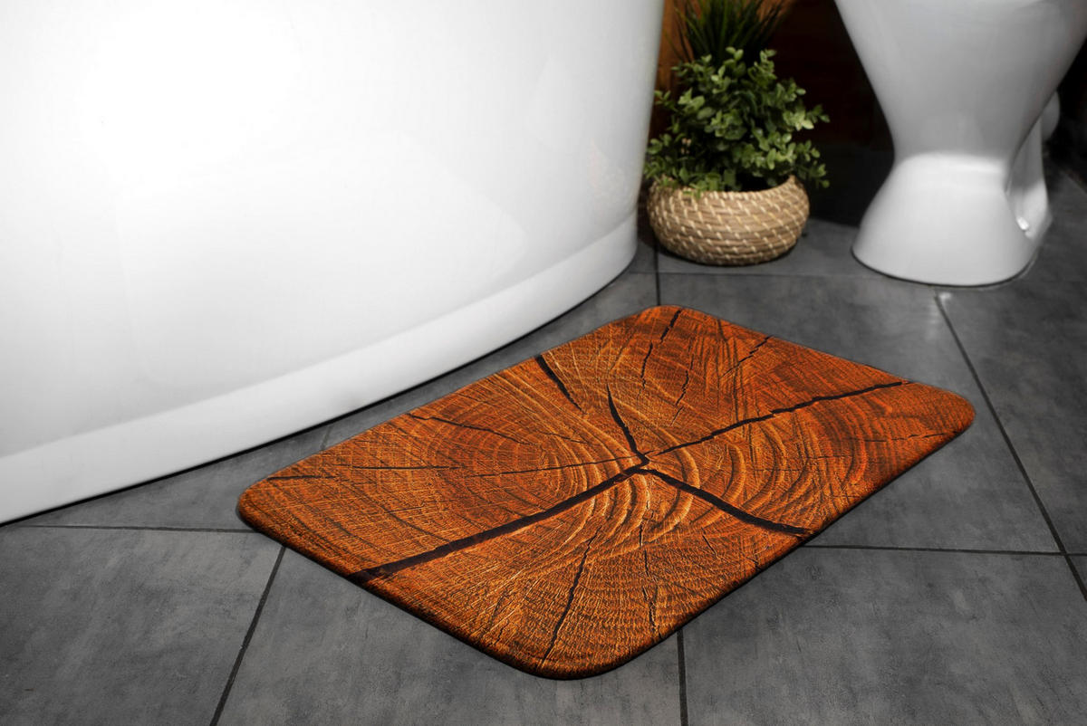 BADTEPPICH 90x60 cm Baumstamm - Cognac, Textil (90/60cm) - TULUP