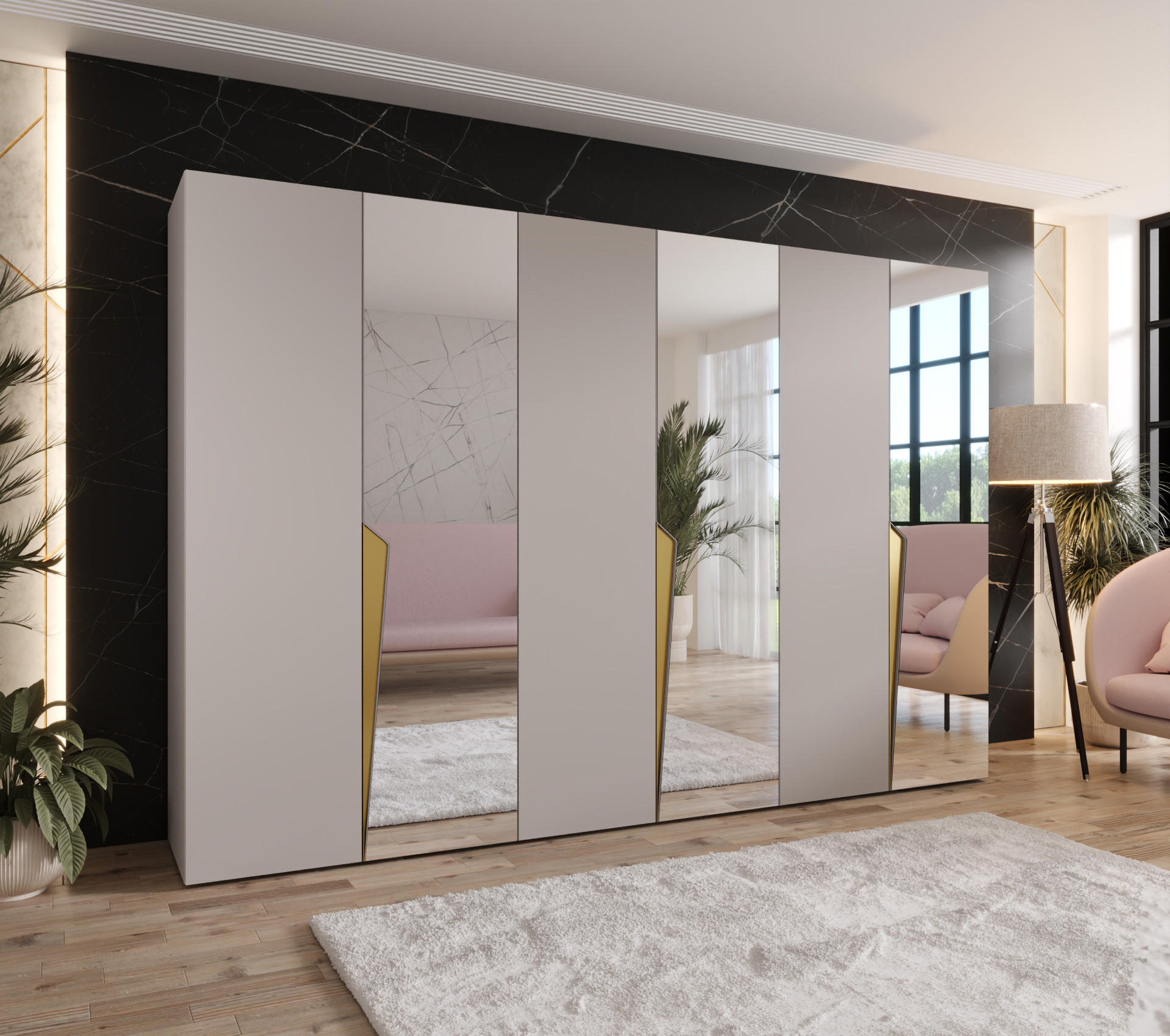 DREHTÜRENSCHRANK 202/300/52 6-türig - Beige/Goldfarben, Holz/Metall (300/202/52cm) - Abiks Möbel