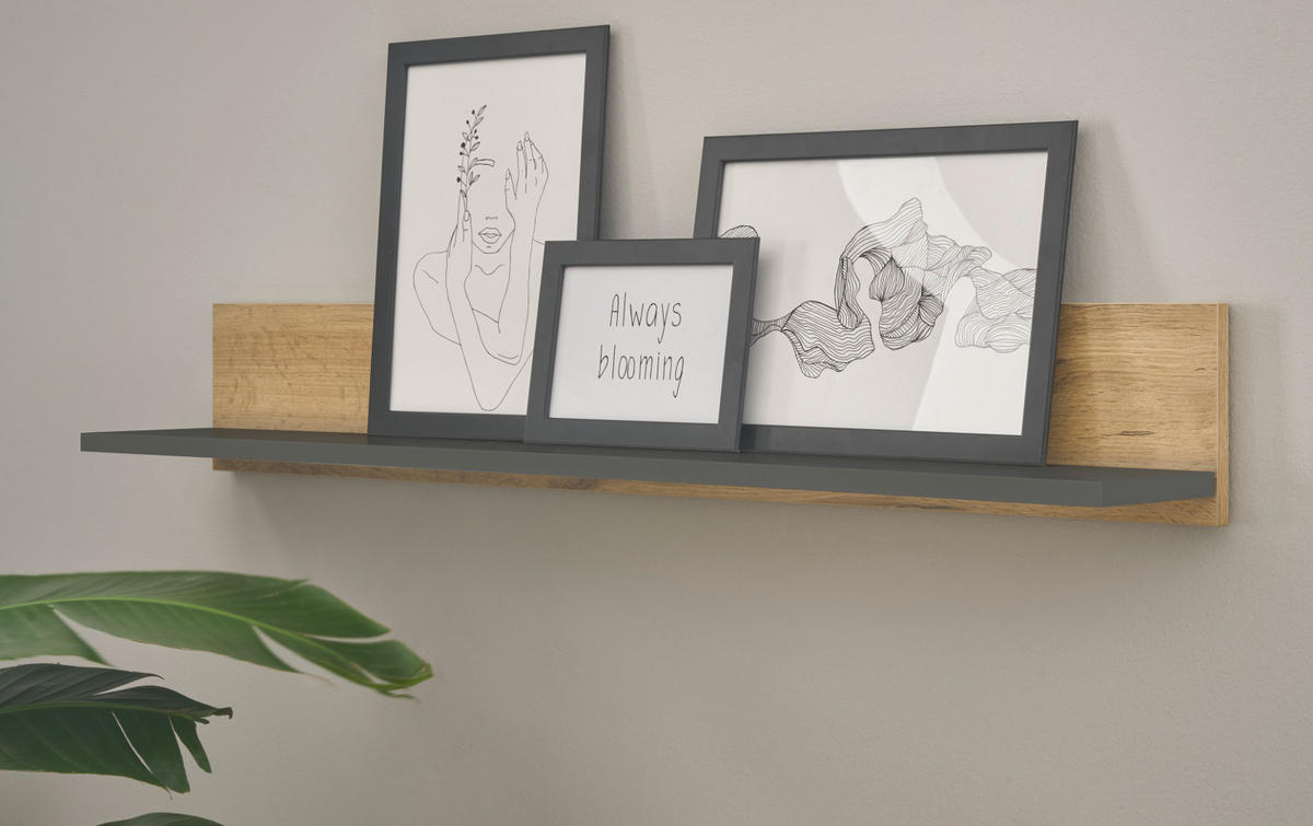 AKTENREGAL grau matt, Eiche Wotan 100 cm, Wandregal für Homeoffice und Büro - Eiche Wotan/Grau, Holzwerkstoff (100/15/17cm) - Furn.Design