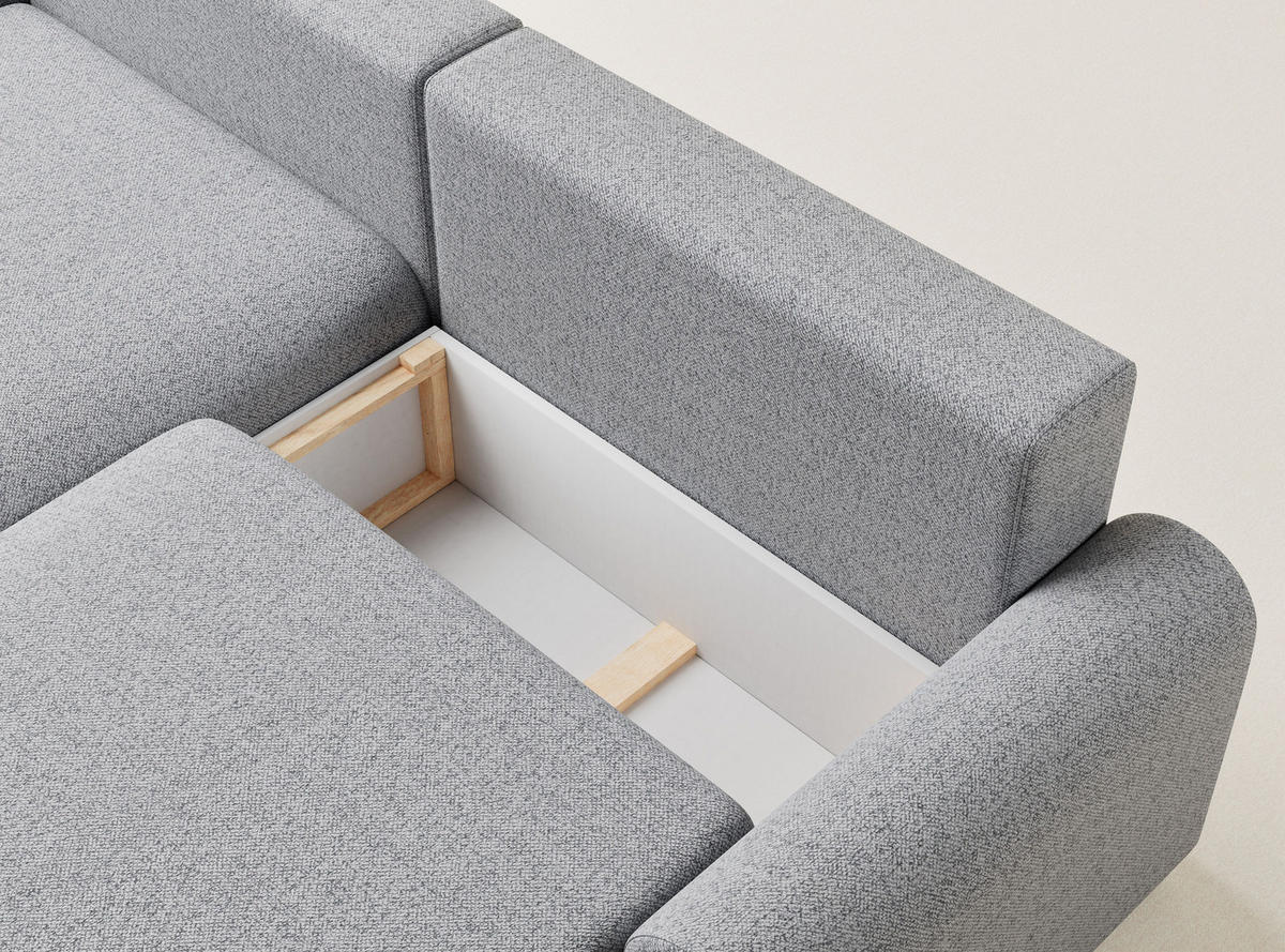 ECKSOFA MIT SCHLAFFUNKTION Tallin Hellgrau Webstoff - Links Seite - Hellgrau/Schwarz, Holz/Holzwerkstoff (145/240cm) - Maison de Reve
