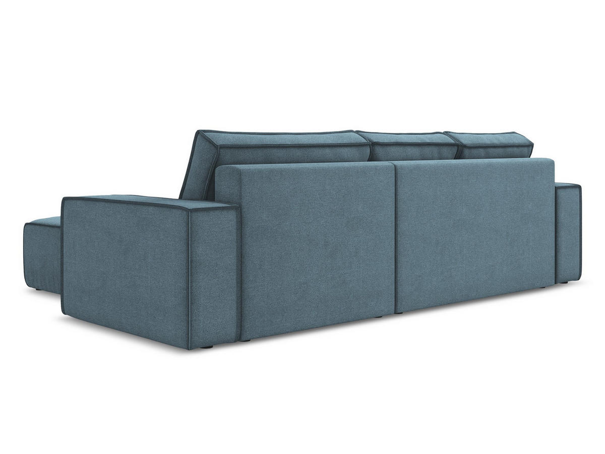 ECKSOFA mit Schlaffunktion Strukturstoff Stoff Blau - Blau/Schwarz, Kunststoff/Textil (290/185cm) - Makamii