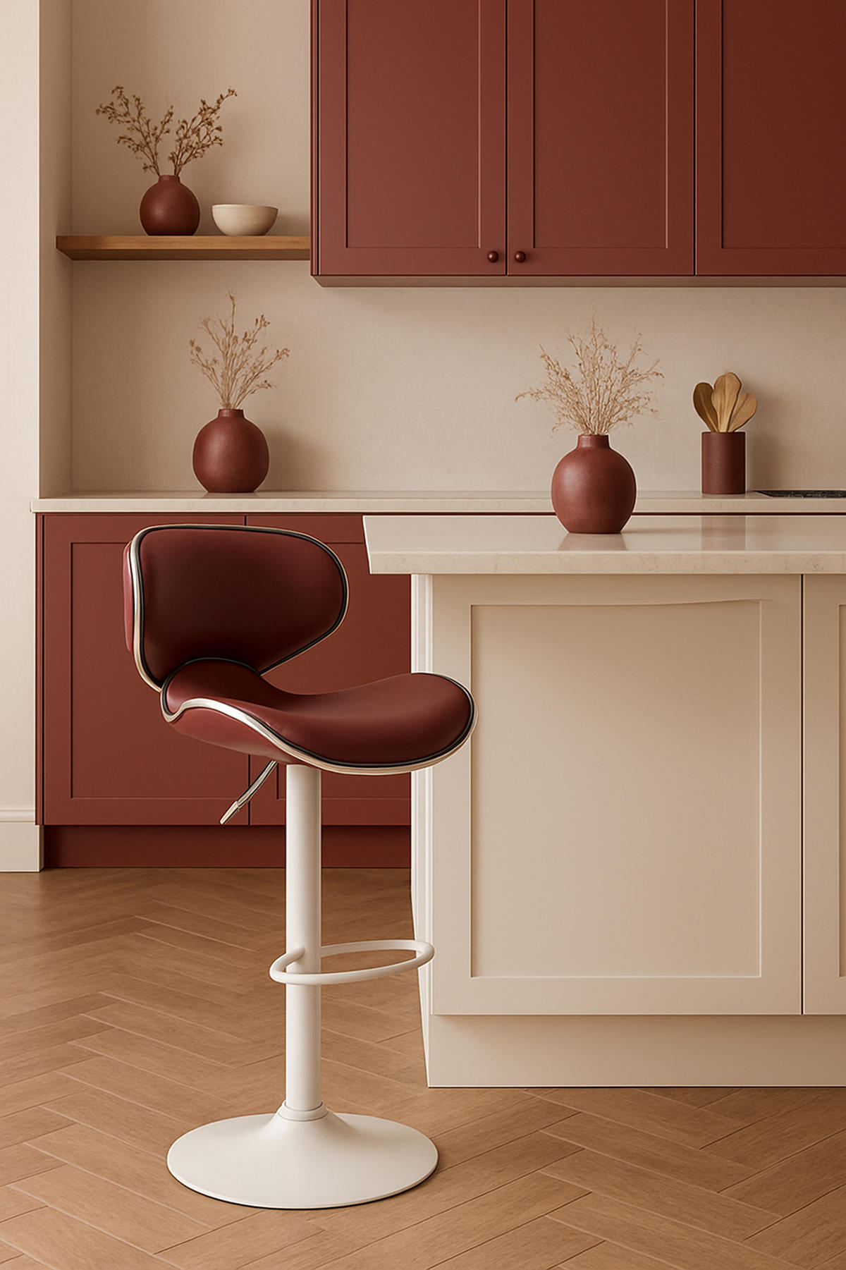 BARHOCKER 2er Set Las-Mallorcas Kunstleder weiß bordeauxrot - Bordeaux/Weiß, Kunststoff/Metall (46/108/49cm) - TPFLiving