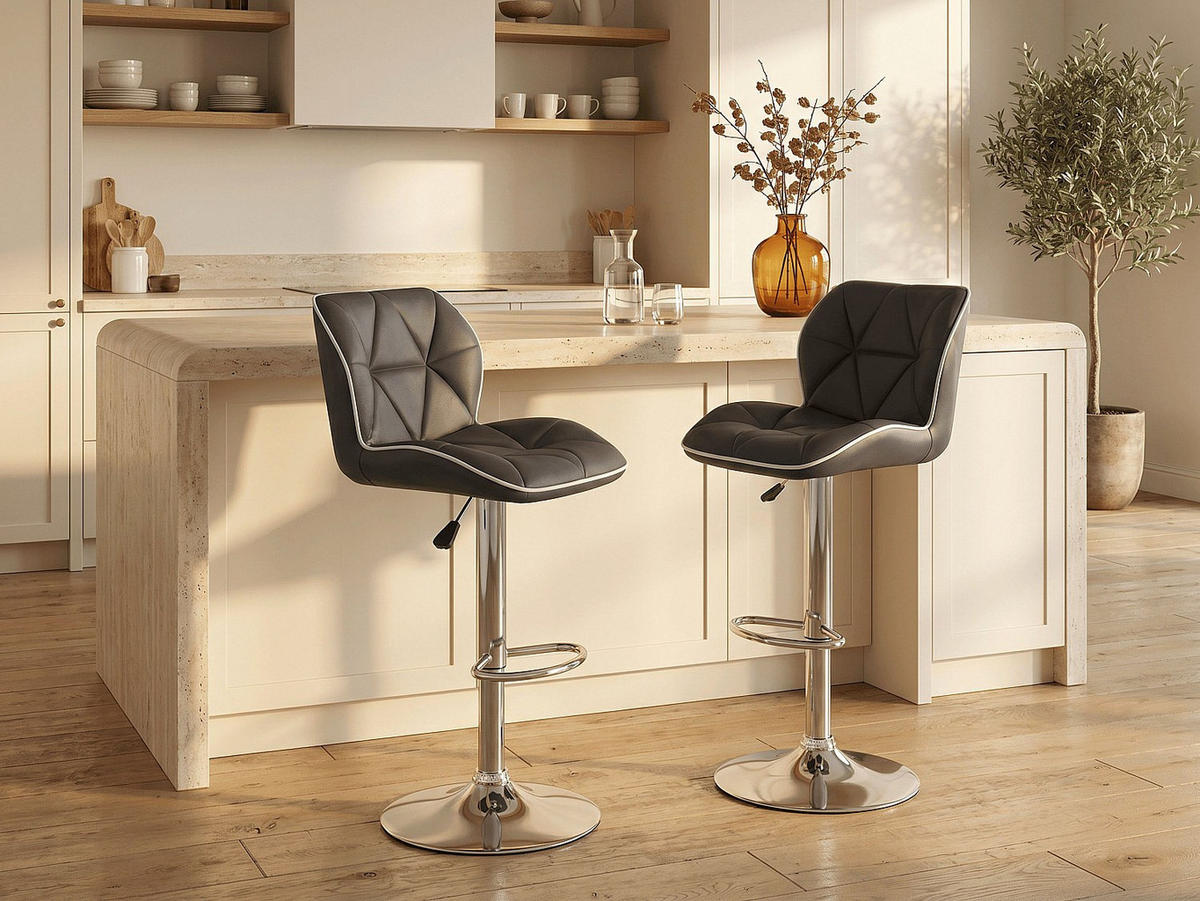 BARHOCKER - 45 cm x 51 cm - kunstleder - schwarz Calvin - Silberfarben/Schwarz, Leder (45/109/51cm) - Vente-Unique