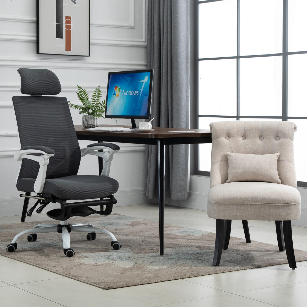 RELAXSESSEL, Sessel mit Rückenkissen, 52,5 x 69 x 77 cm, Cremeweiß - Weiß, Textil (52.5/77/69cm) - HOMCOM