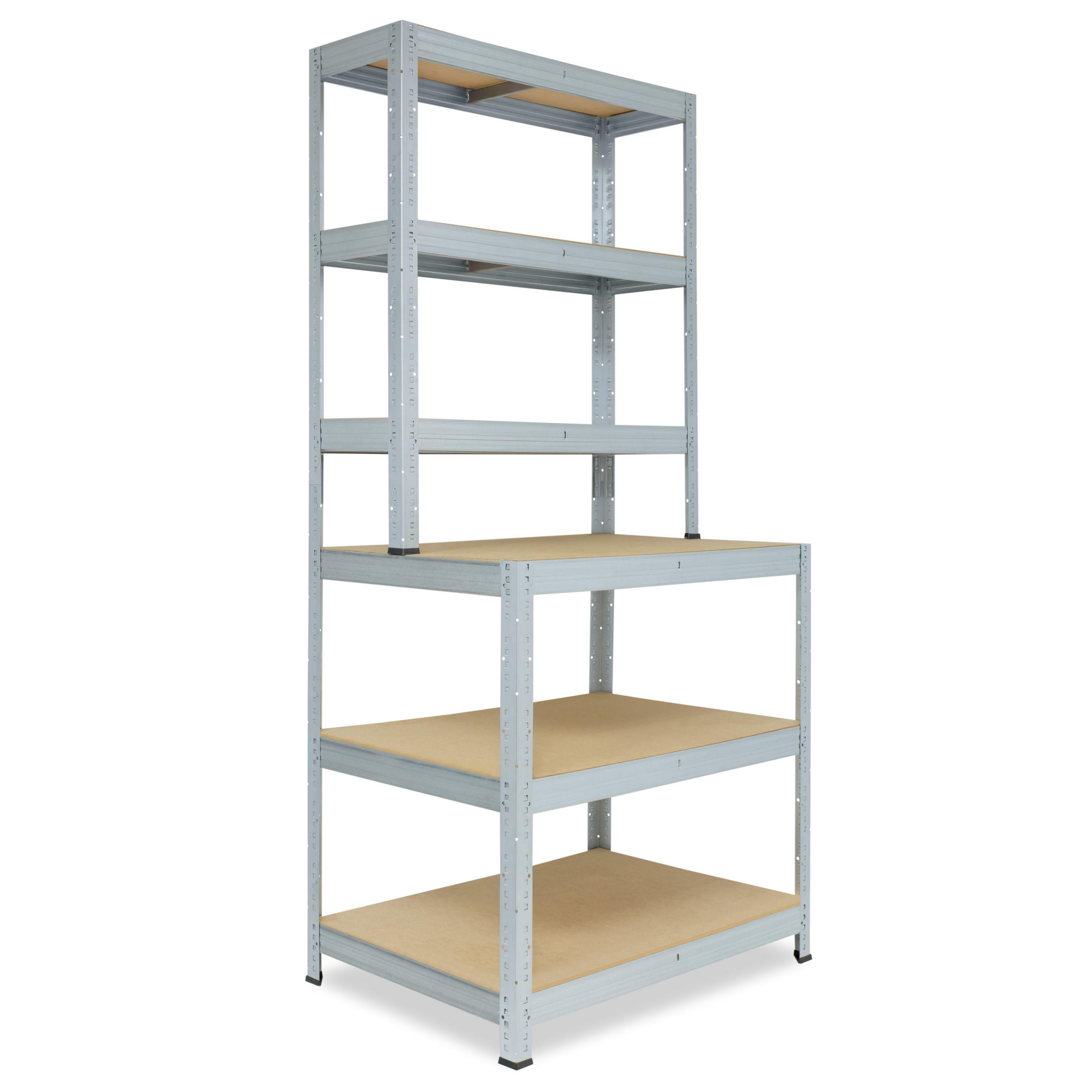 WERKBANK Regal PRO 190x80x60 cm in verzinkt mit 6 Böden und 166 kg Traglast pro Boden - Silberfarben, Metall (80/190/60cm) - shelfplaza