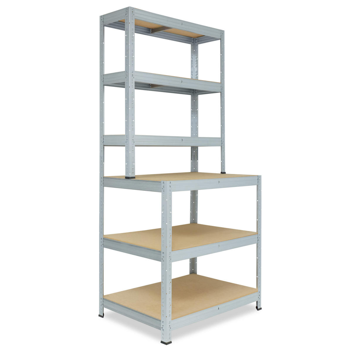 WERKBANK Regal PRO 190x80x60 cm in verzinkt mit 6 Böden und 166 kg Traglast pro Boden - Silberfarben, Metall (80/190/60cm) - shelfplaza