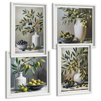 BILDER SET 4er Set - 50x50 cm & 40x60 cm Weißer Rahmen - Oliven in Keramikgrau - Weiß, Kunststoff (50/50cm) - TULUP