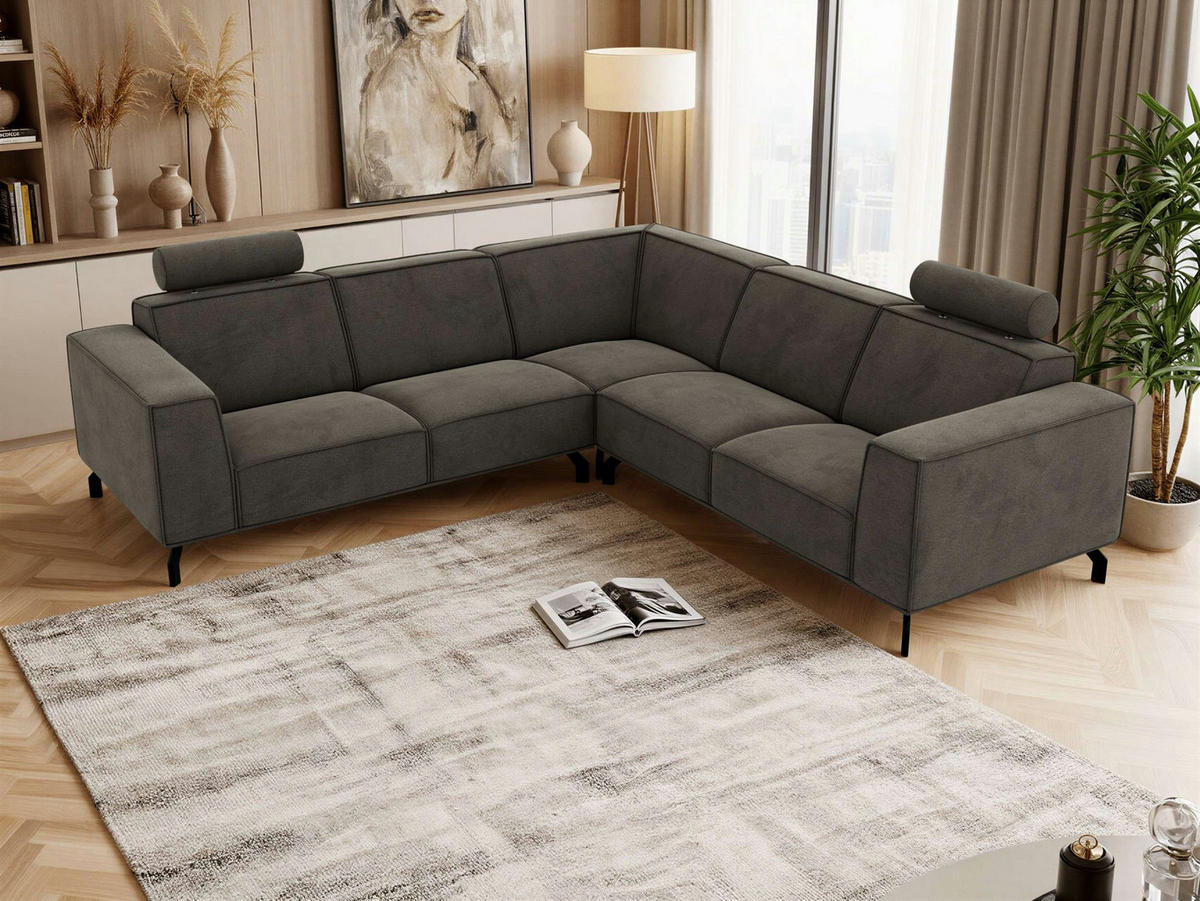 ROHOVÁ SEDAČKA VESANO L - Tmavosivá Samet - čierna/tmavosivá, kov/textil (260/260cm) - MKS