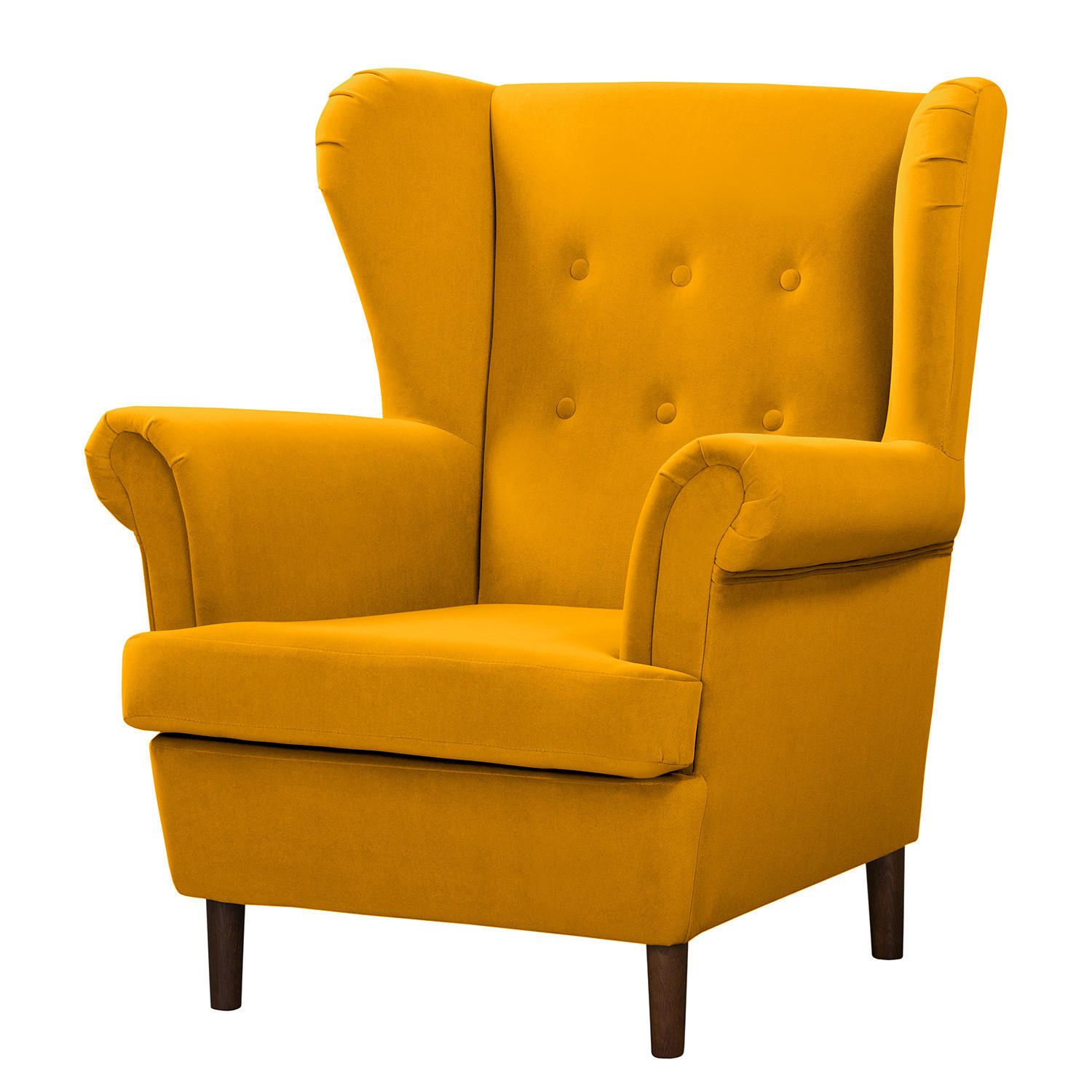 OHRENSESSEL - Dunkelbraun/Gelb, Textil (85/101/89cm) - home24