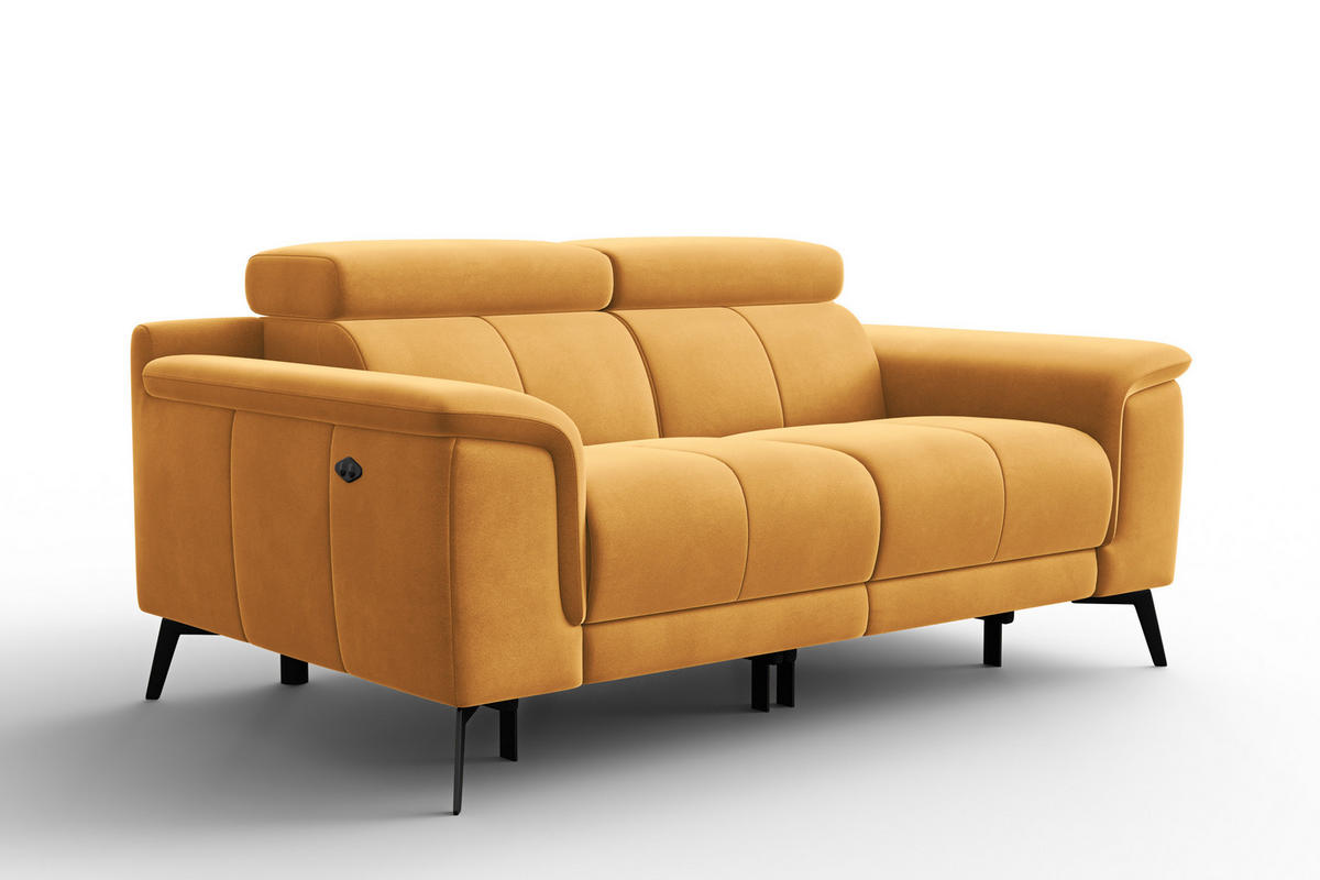 SOFA RELAX FIERO 2-Sitzer, Gelber Veloursstoff - Gelb/Schwarz, Holz/Textil (170/82/103cm) - Courtois Laville