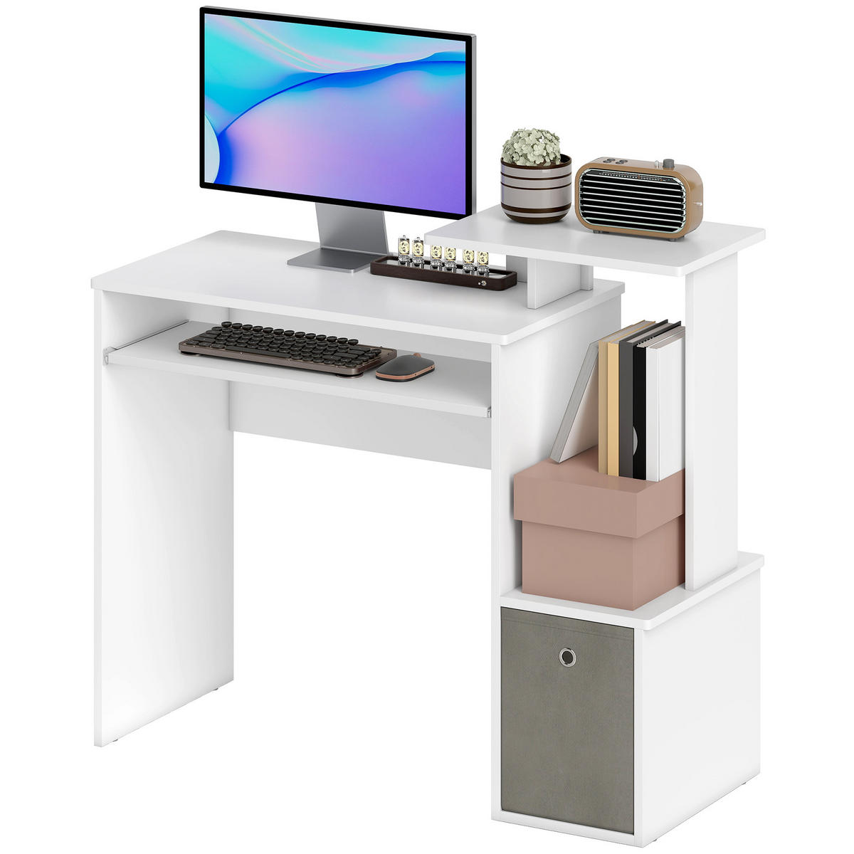 SCHREIBTISCH Weiß-Grau mit Tastaturauszug und Ablagefächern 100/40/86.6 cm - Grau, Holzwerkstoff (40/100/86.6cm) - PANGIVO