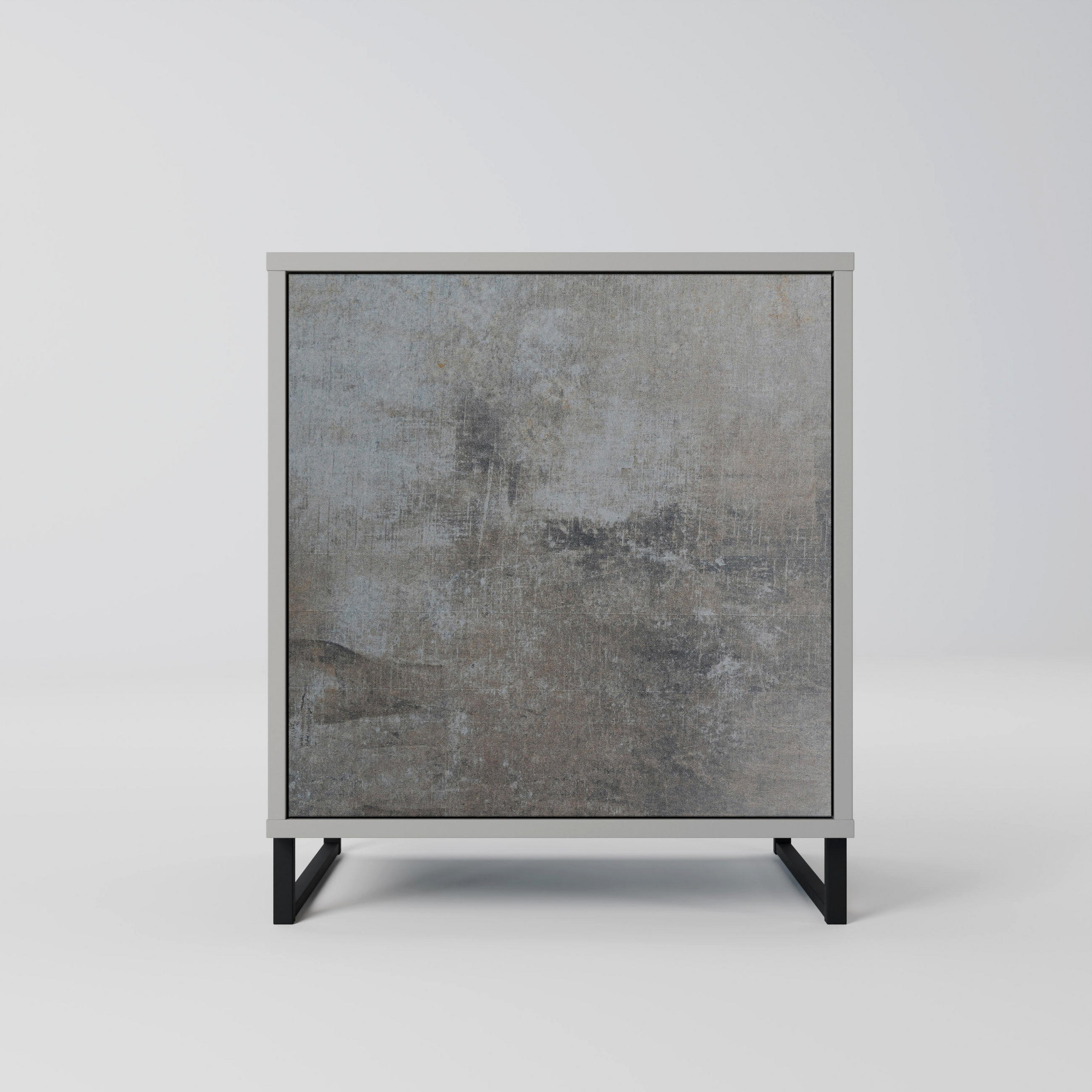 SIDEBOARD CONCRETE WALL, Grau, 57,5x42x67,5 cm, Schwarze Metall-Rahmenfüße - Multicolor/Schwarz, Holzwerkstoff/Metall (57.5/67.5/42cm) - SpaceRebels