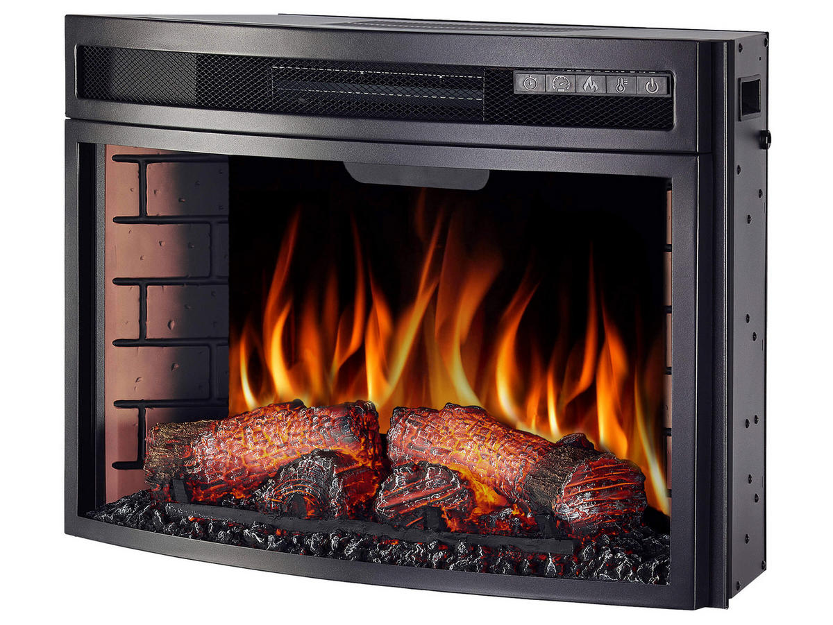 EINBAU-ELEKTROKAMINEINSATZ AF25 Panoramic – Breite 66 cm, gebogenes Panoramaglas, 3D-Flammeneffekt, Heizfunktion - Schwarz, Glas/Metall (66/47/28.7cm) - ArtiFlame