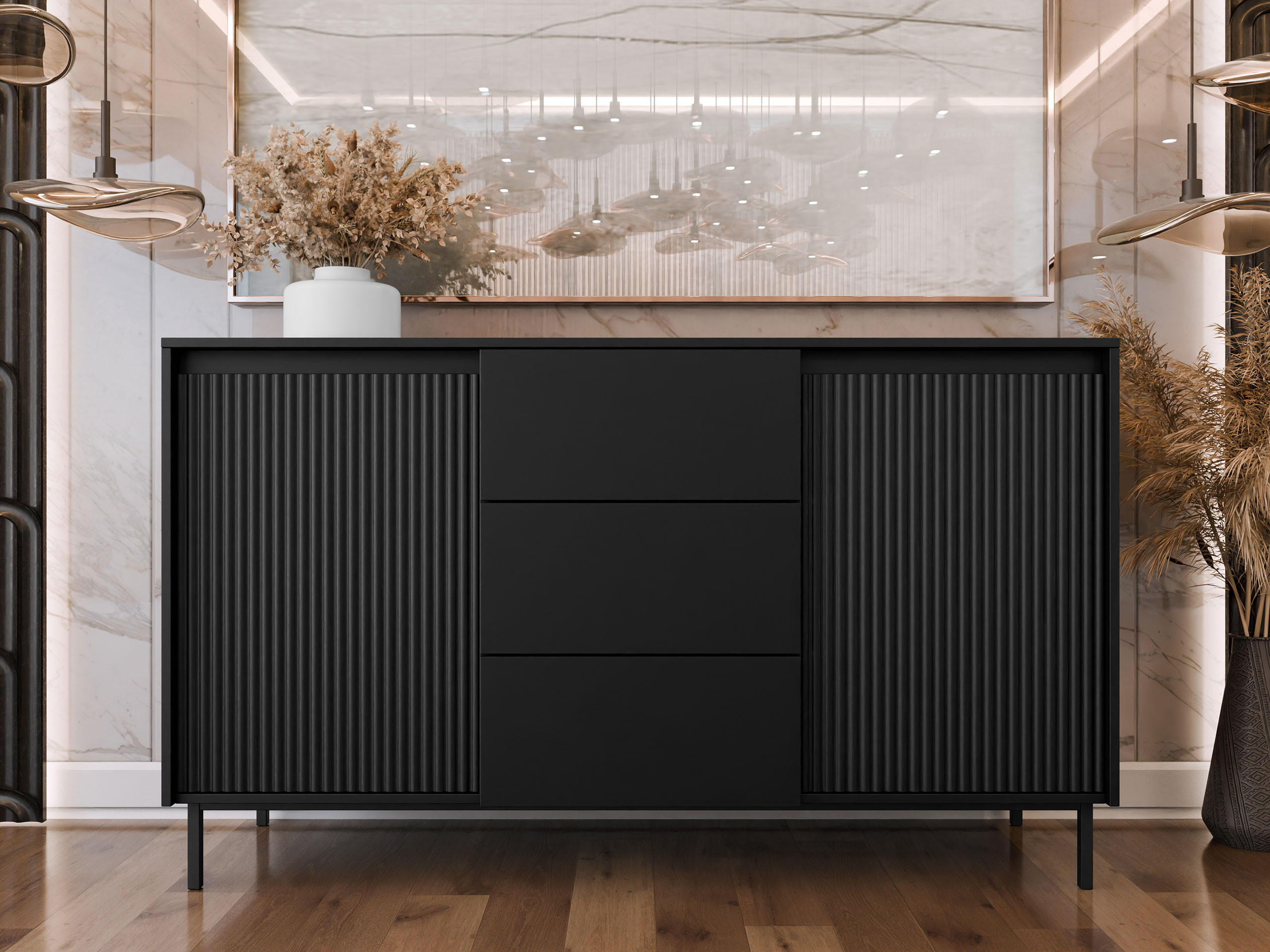 SIDEBOARD Ozmi 2D3SZ - Schwarz, Holzwerkstoff/Metall (153/90/50cm) - MIRJAN24