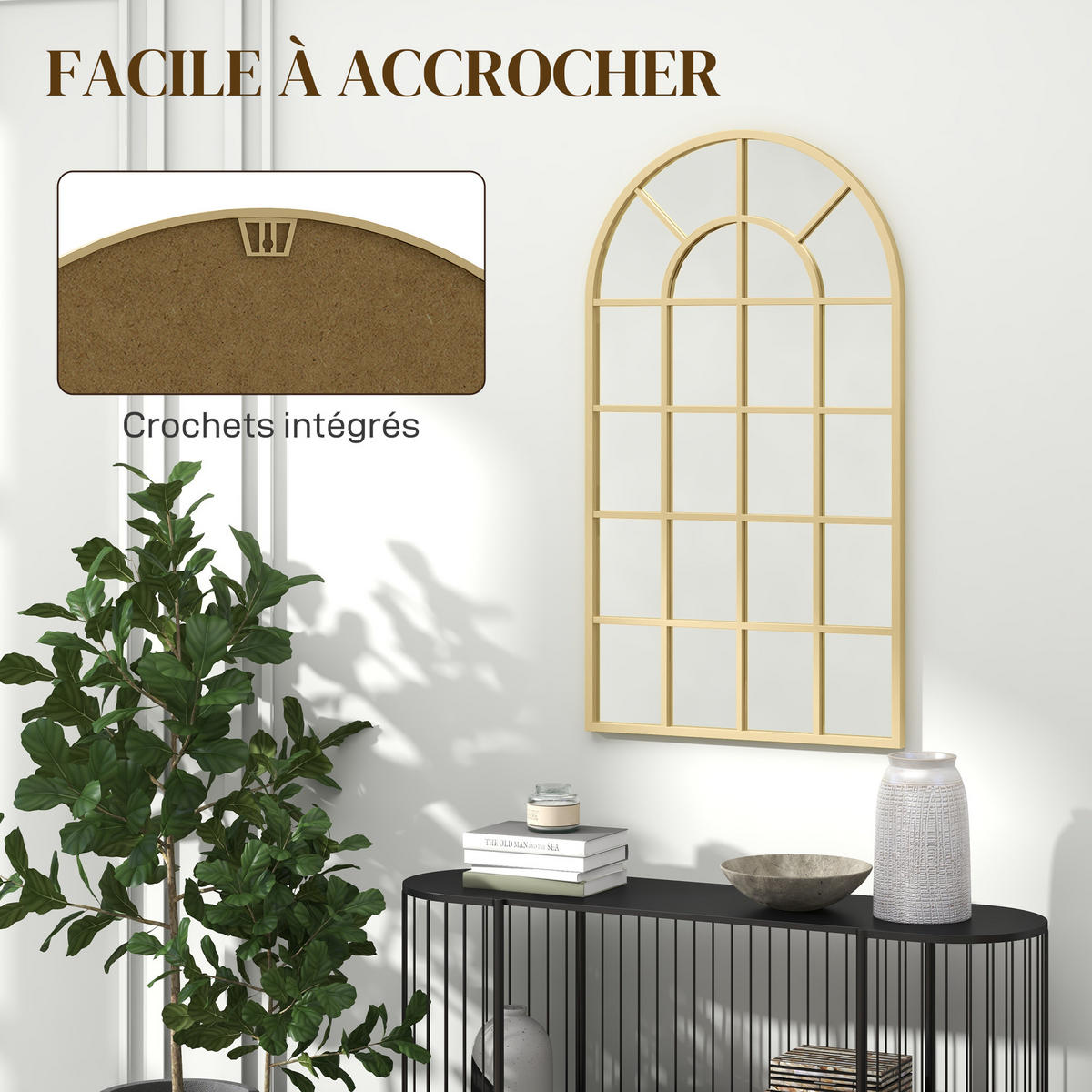 WANDSPIEGEL DE-14330 industrielles Fenster-Design 110x65 cm Gold - Goldfarben, Metall (100/65/2.5cm) - ComfortXL