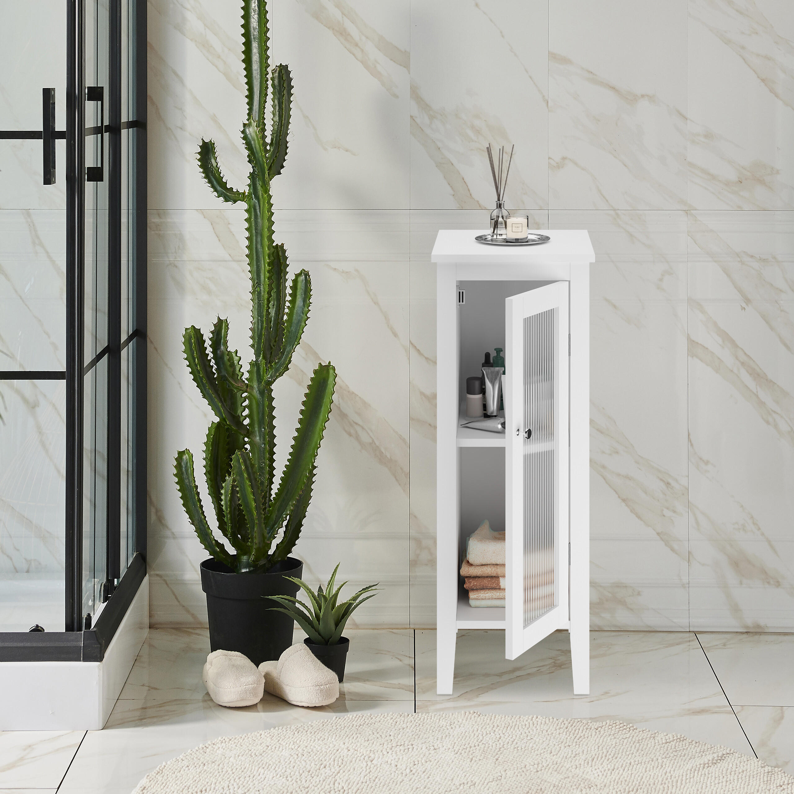 Thumbnail - Relaxdays Badezimmerschrank, Weiß, Holzwerkstoff, Kunststoff, 30x81x33 cm, Badezimmer, Badezimmerschränke, Midischränke