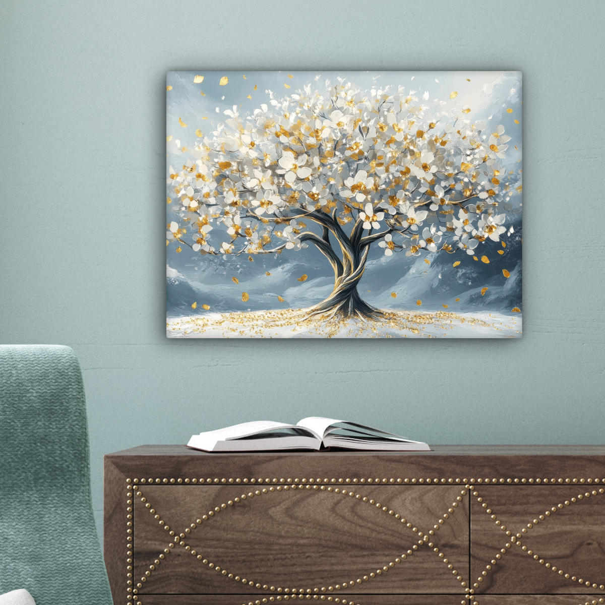LEINWANDBILD Baum - Winter - Baum des Lebens - Modern - Gold Wandbild 40x30 cm - Goldfarben, Textil (40/30cm) - MuchoWow