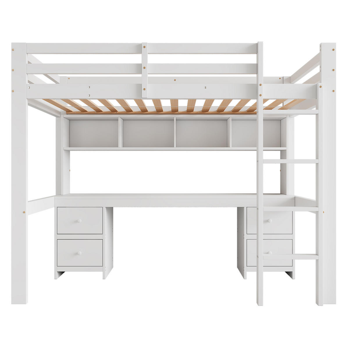 HOCHBETT 90/200 cm in Weiß – mit Schreibtisch, Stauraum und Rausfallschutz - Weiß, Holz (90/200cm) - BEAOK