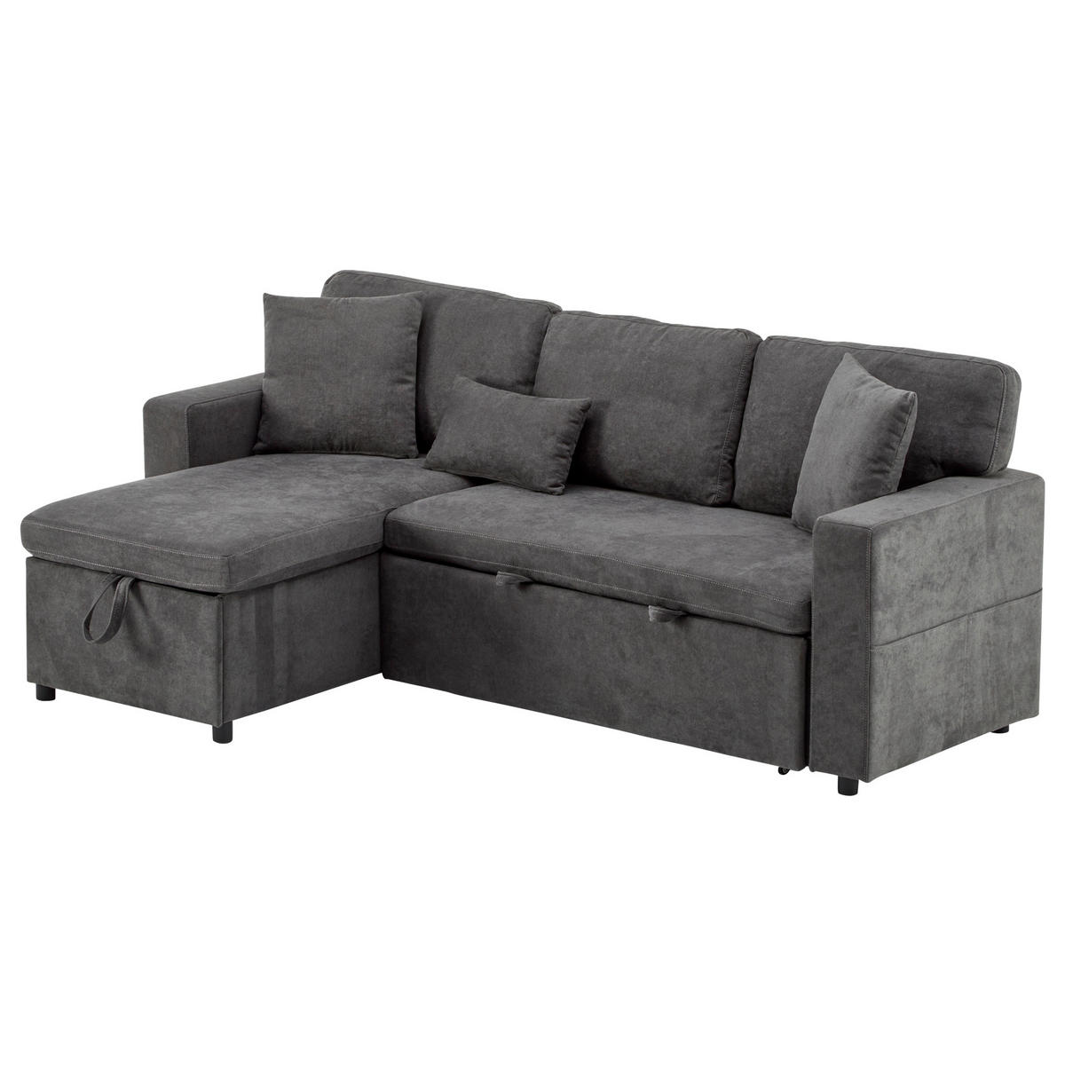 ECKSOFA mit Schlaffunktion und integriertem USB-Anschluss Dunkelgrau Oxford-Stoff 214/131/87 cm - Dunkelgrau, Textil (215/131cm) - OKWISH