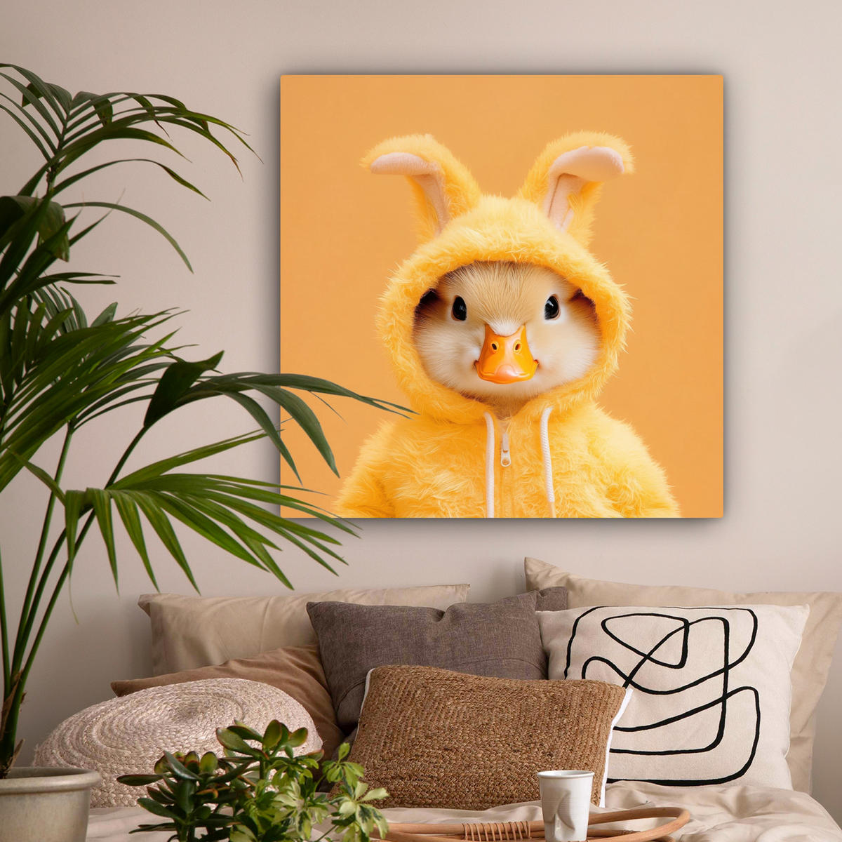 LEINWANDBILD Osterhase - Kostüm - Ente Deko Groß 90x90 cm - Gelb, Textil (90/90cm) - MuchoWow