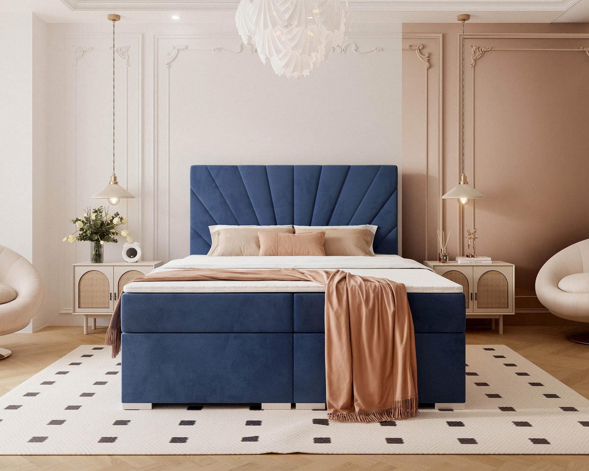 BOXBETT 160x200 cm mit Topper - Blau, Holzwerkstoff/Textil (140/200cm) - Idohome