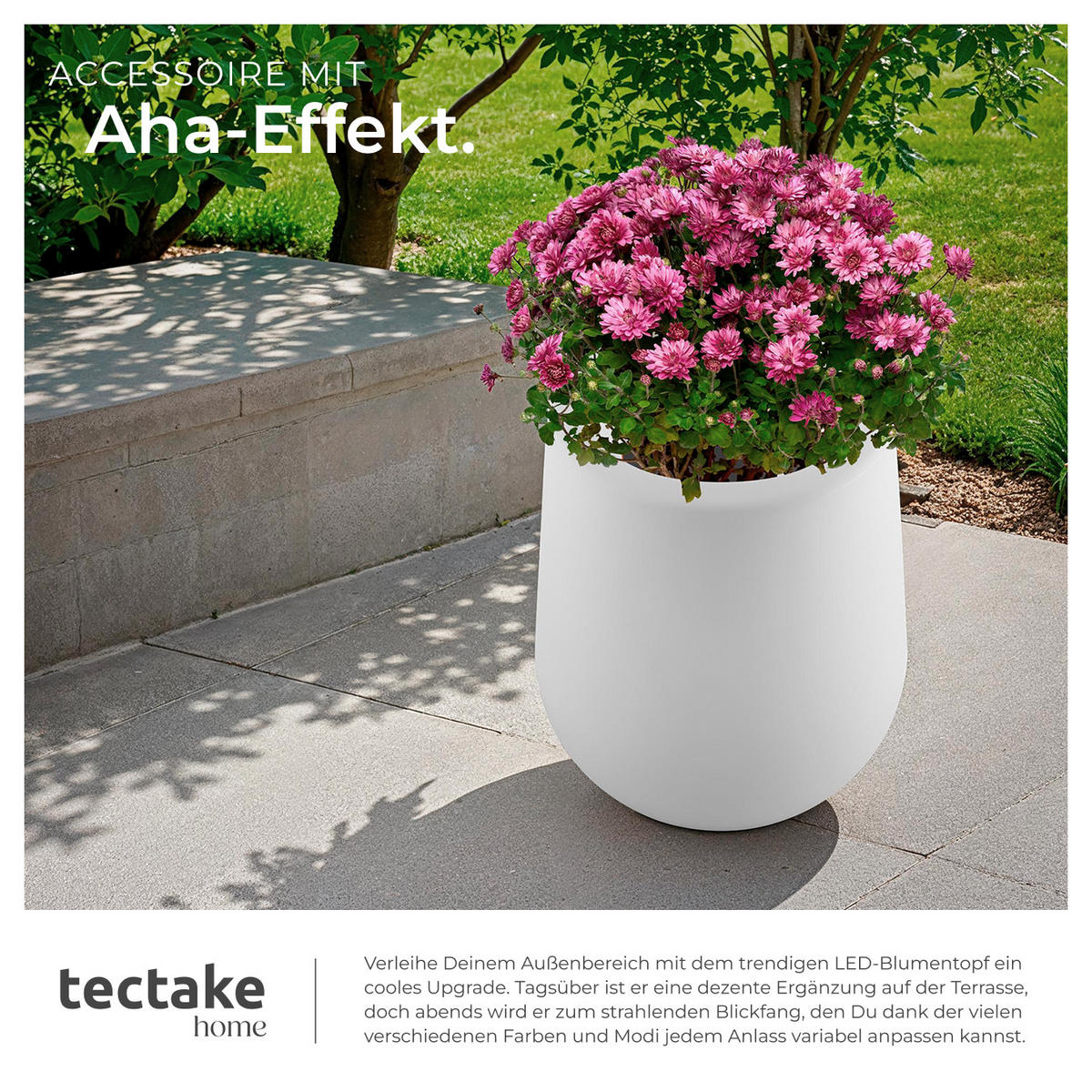 LED-BLUMENTOPF Luminous Courve Pot,38 x 44 cm, inkl. Erdspieß und 3 Standfüße,weiß - Weiß, Kunststoff (38/44/38cm) - tectake