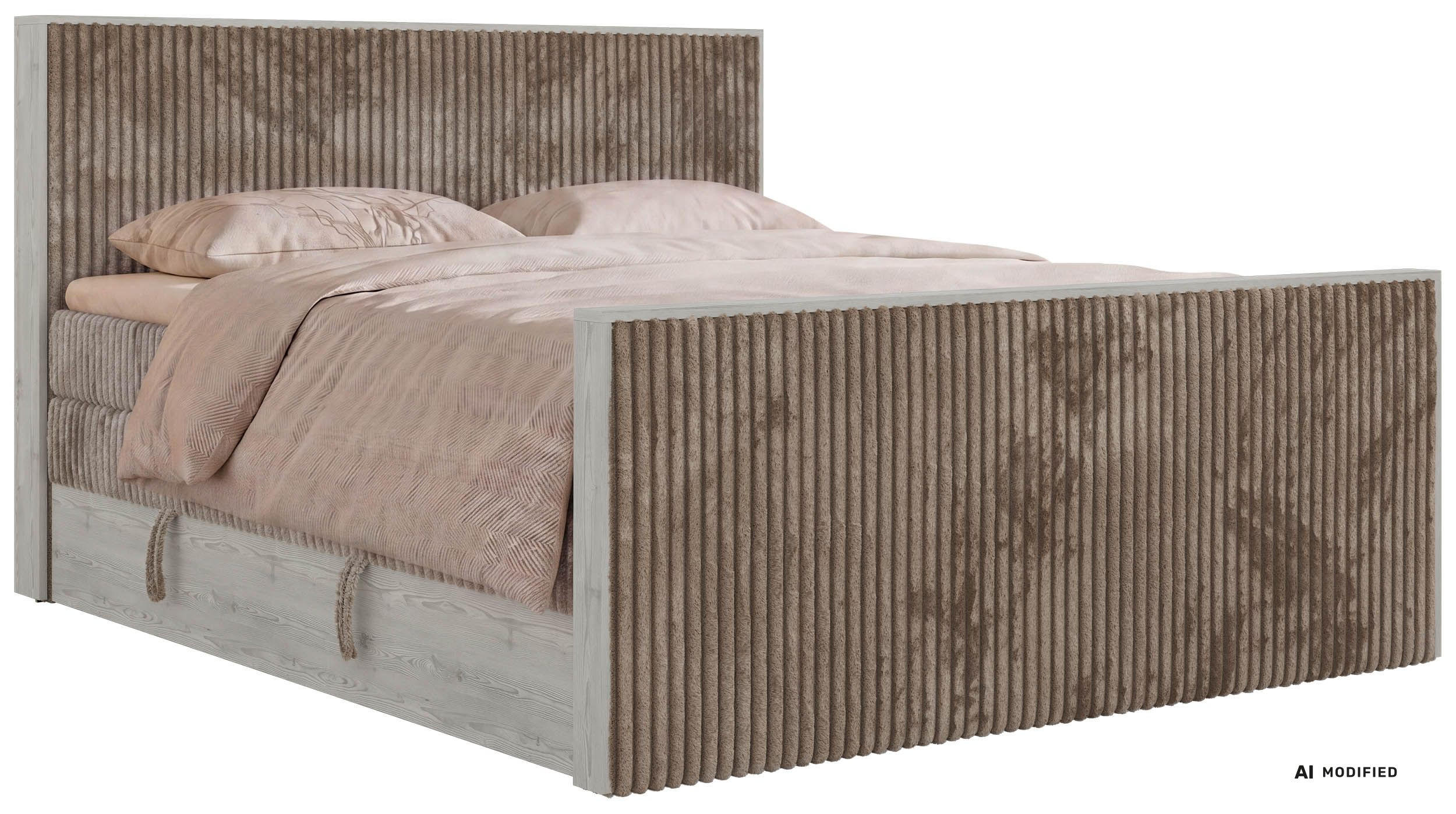 BOXSPRINGBETT NORDIC KING DUO 140/200 - Braun Cord - Topper T25 - H3 - Schwarz/Braun, Kunststoff/Textil (140/200cm) - MKS