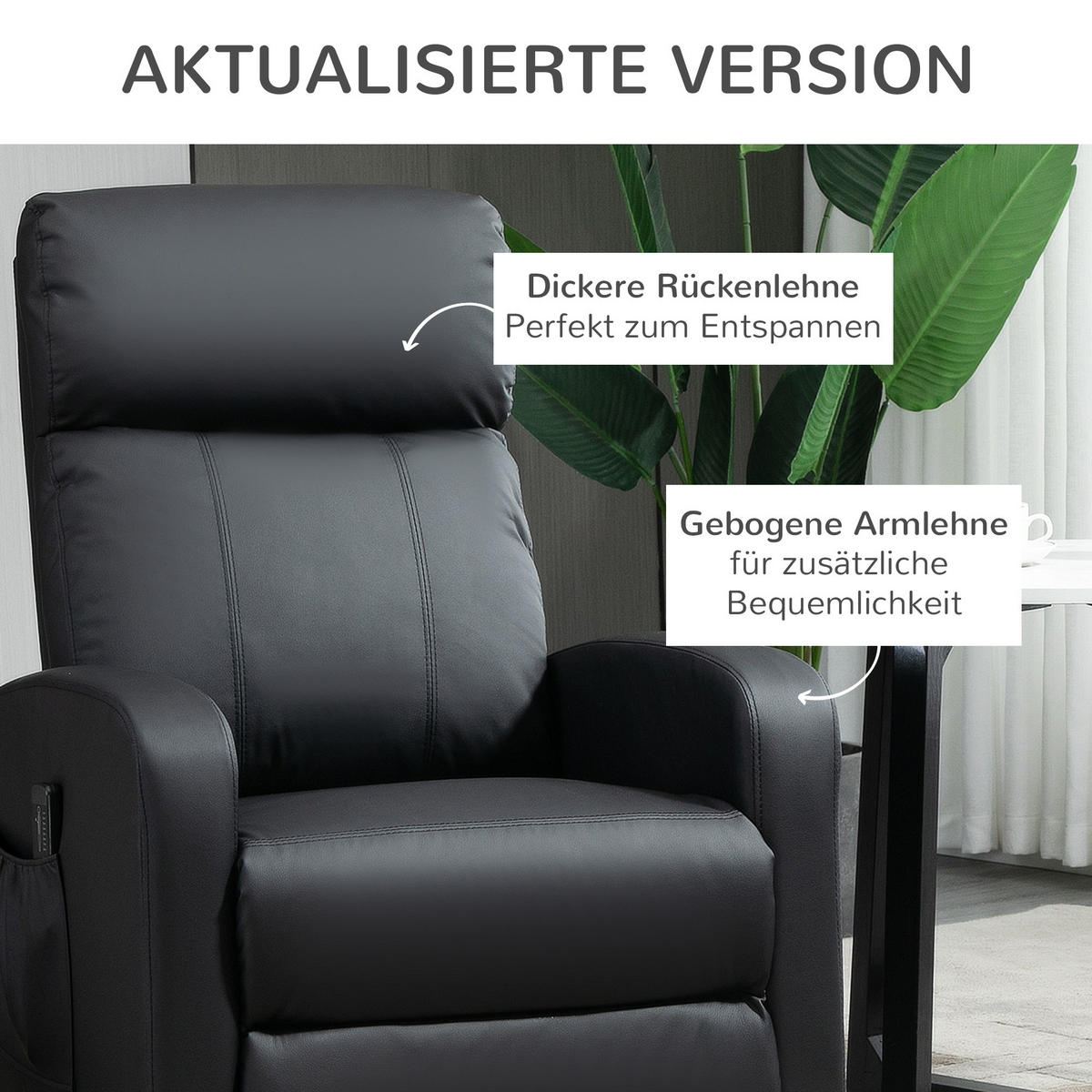 MASSAGESESSEL, PU, Schaumstoff, Schwarz - Schwarz, Kunststoff (88/98/68cm) - HOMCOM