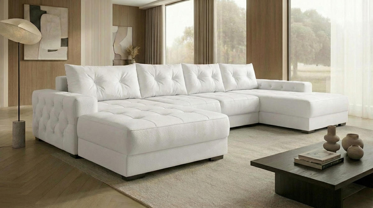ECKSOFA MODENA 320 cm x 185 cm – Stoff: ECO CAYENCE Weiss 1111 Farbe: Weiß - Weiß, Textil (320/185cm) - A&J MöbelLand