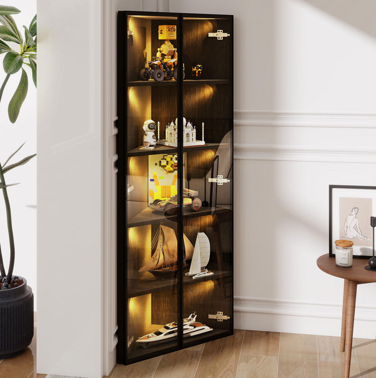 HIGHBOARD 62/160/35 cm Schwarz aus MDF und Glas mit LED-Beleuchtung - Schwarz, Holzwerkstoff (35/160/62cm) - OKMYHOME