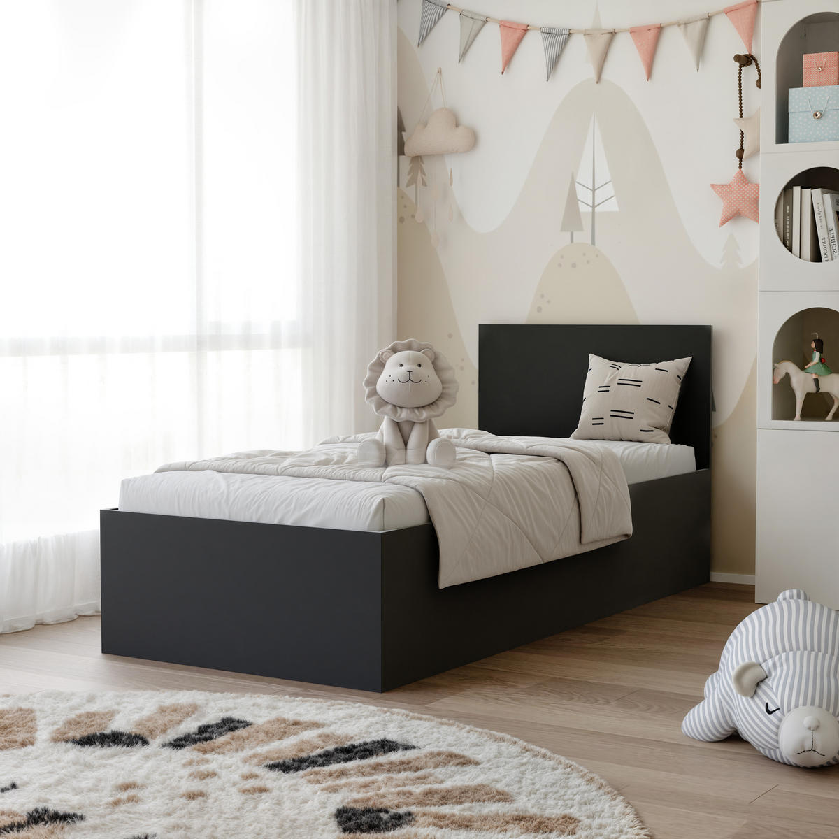 BETT SIMPLE 90/200 cm Bettkasten, ohne Matratze, Schwarz - Schwarz, Holz/Holzwerkstoff (90/200cm) - Idohome